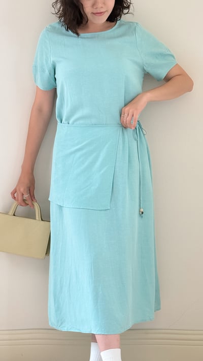 南法純色層次洋裝-藍2