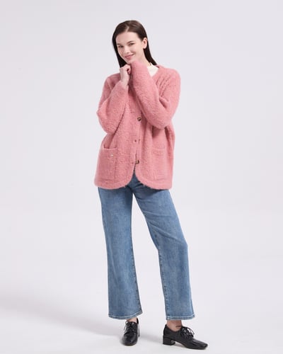 witharch圈圈絨排釦外套-粉3