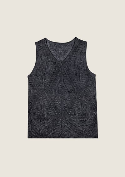 復古菱格針織上衣-藏青1