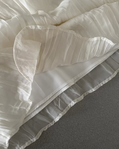 柔霧壓摺鬆緊裙-杏3