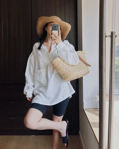 棉麻荷領口袋上衣4