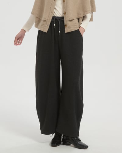 毛呢鬆緊彎刀褲-深灰4