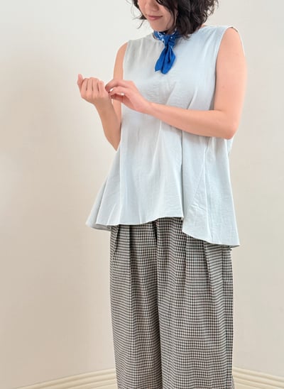 紐結美背長版上衣-灰藍5