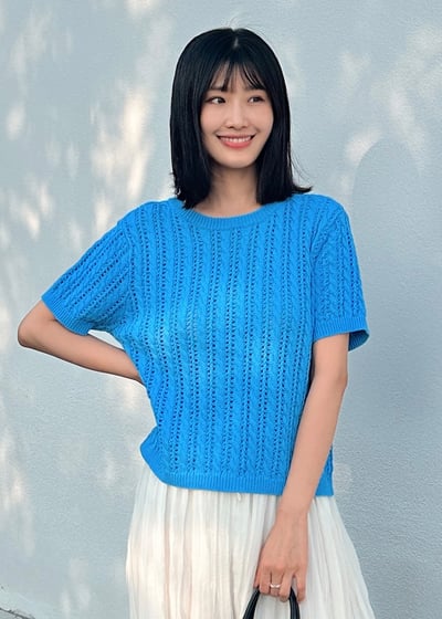 witharch鏤空麻花上衣-藍5