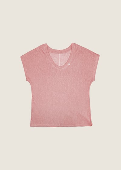 天絲亞麻U領Tee-粉1