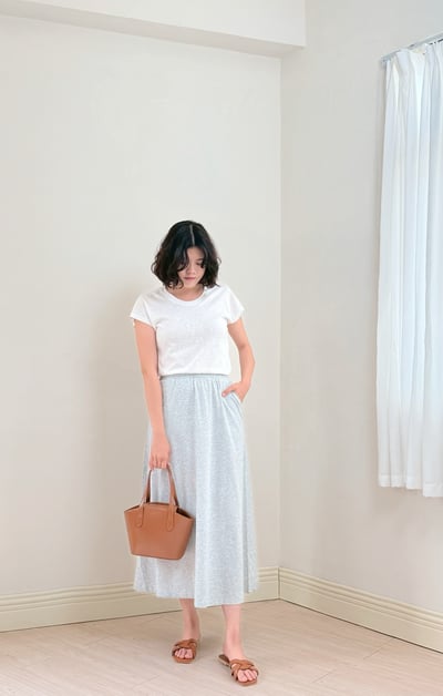 天絲亞麻U領Tee-白3