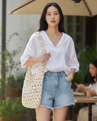 手工花朵單肩包-杏3