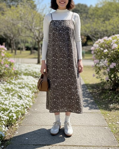 法式穗花吊帶洋裝-咖3