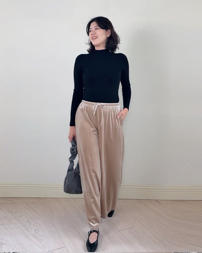 絲絨抽繩萬能褲-卡其2