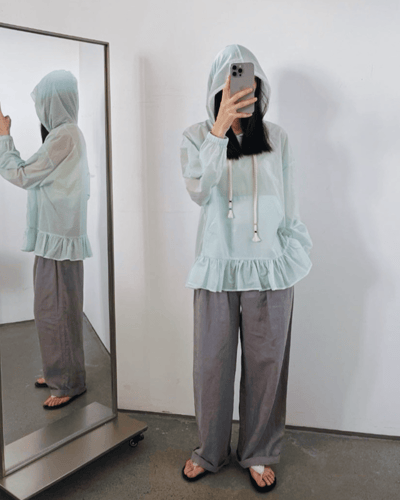 清透連帽傘擺防曬衫-綠2