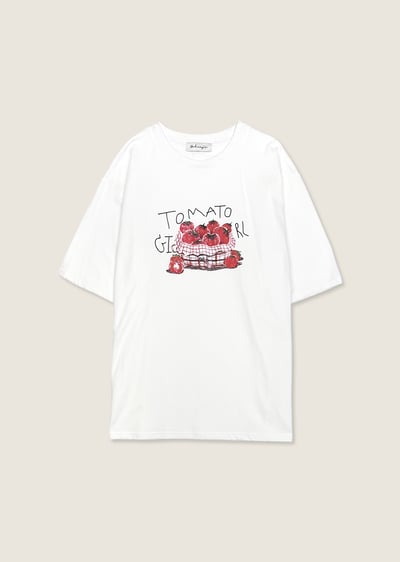 番茄印圖寬鬆TEE-白1