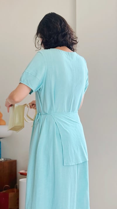 南法純色層次洋裝-藍3