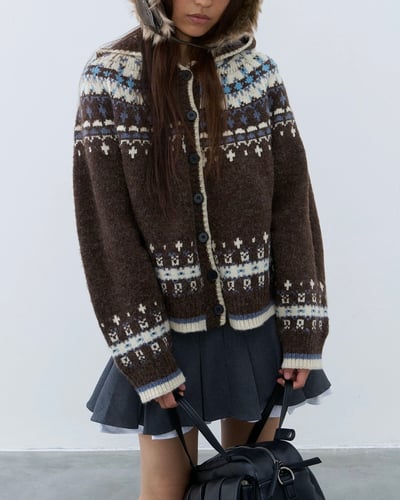 費爾島細緻連帽外套-咖5