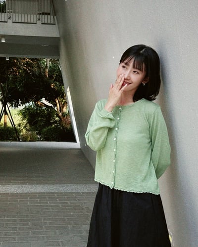 亞麻抹茶花邊扣衫-綠3