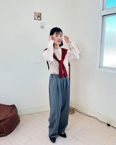 質感鬆緊腰西褲-灰3