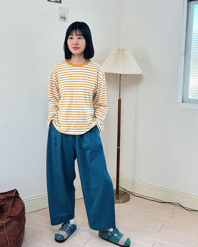 休閒版型條紋TEE-黃2