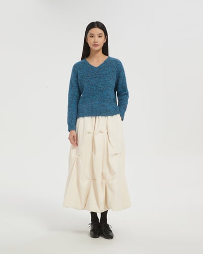 witharch時髦抓褶花苞裙-雲白2