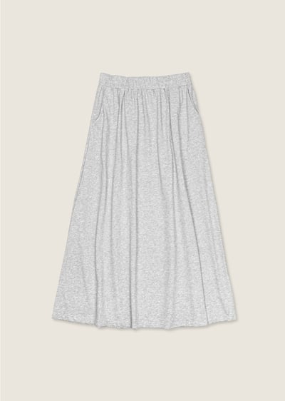 棉質微柔口袋長裙-花灰1