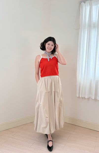 亞麻撞色背心-紅5