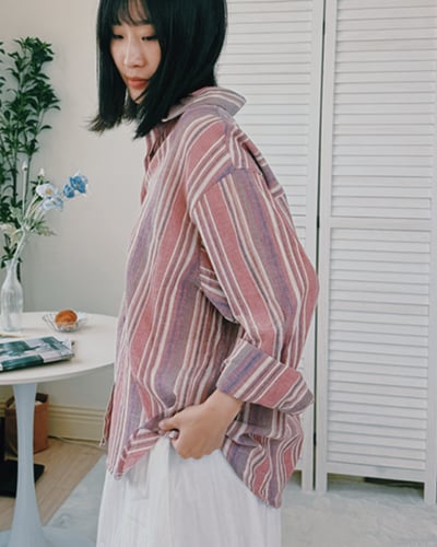 暈染粉條紋襯衫3
