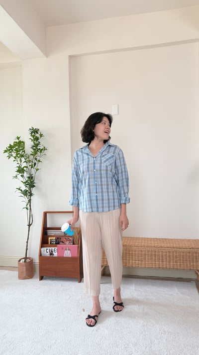 壓褶鬆緊萬能褲-杏2