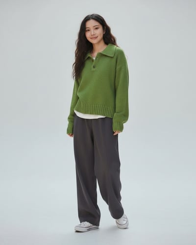 POLO領拉格蘭毛衣-綠2