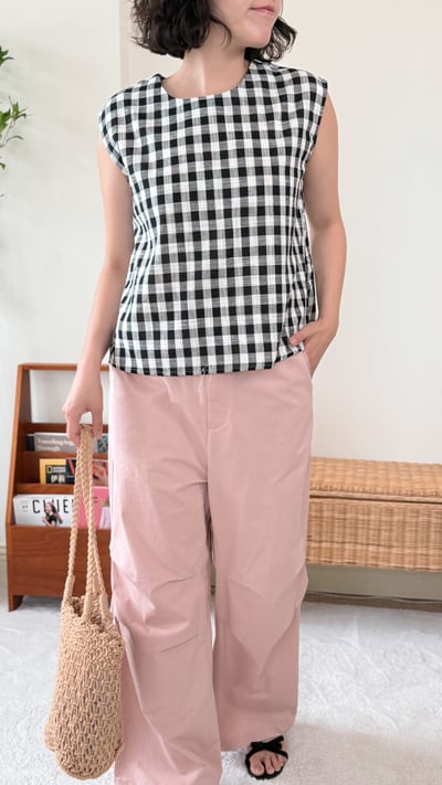 優雅格紋半袖上衣7