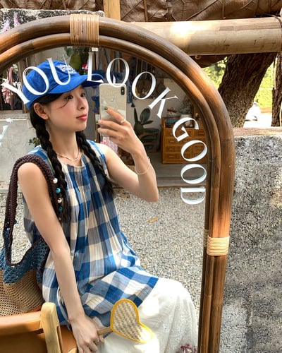 日和格紋無袖上衣-藍4