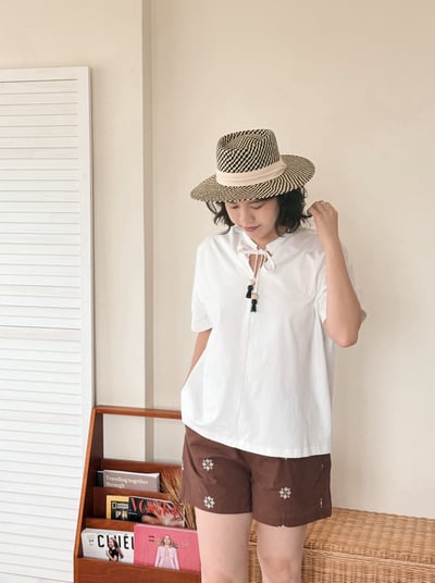 前後穿寬鬆串珠Tee-杏6