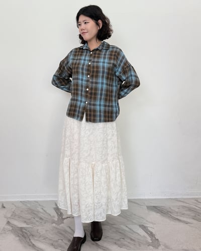 磨毛格紋襯衫-藍咖2