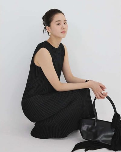 流動壓褶洋裝-黑4