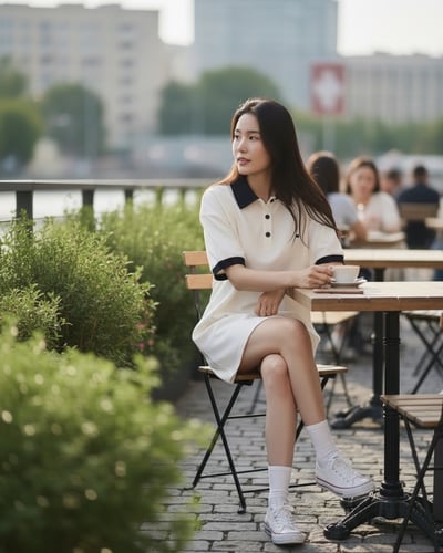 polo領撞色短洋裝-杏2