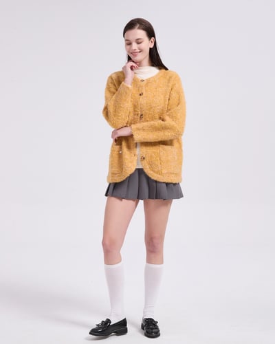 witharch圈圈絨排釦外套-黃3