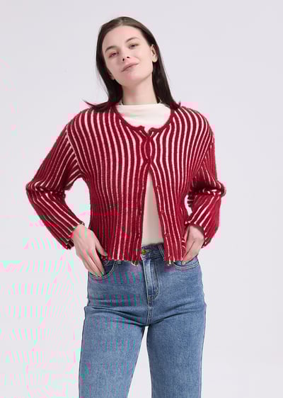 witharch精緻毛毛扣衫-紅6