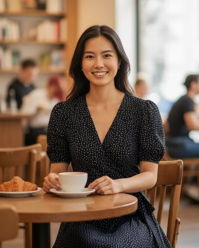 波點V領短洋裝-深藍2