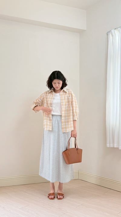 棉質微柔口袋長裙-花灰2