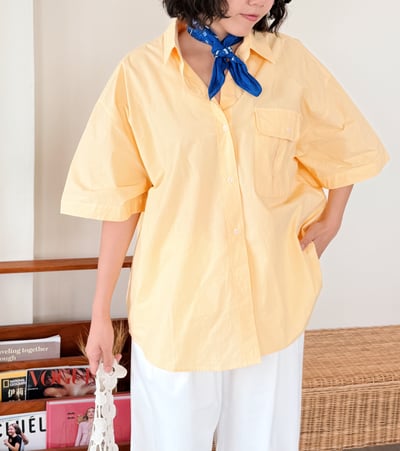 高質感口袋短袖襯衫-黃8