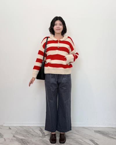 北歐粗針條紋毛衣-紅7