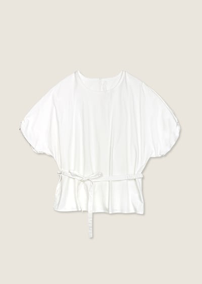 柔霧連袖綁帶上衣-杏7