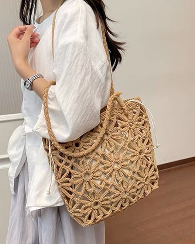 棉繩花朵編織包-咖2
