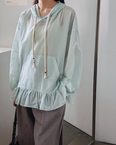 清透連帽傘擺防曬衫-綠1