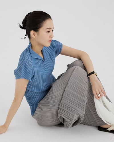 流動壓褶鬆緊褲-灰3