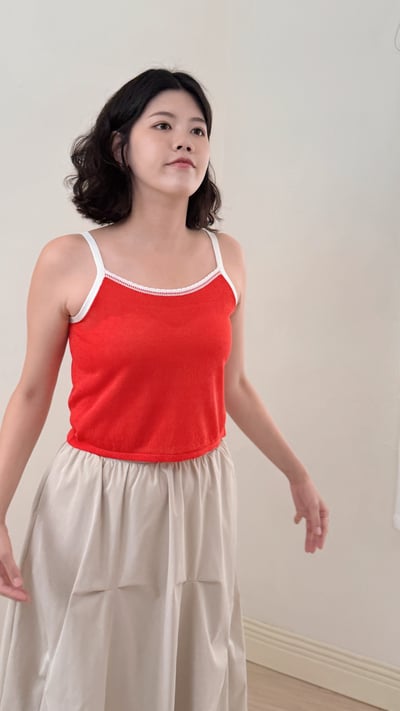 亞麻撞色背心-紅3