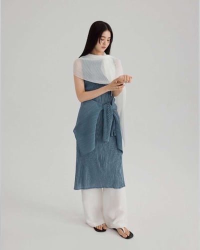 流動壓褶洋裝-藍2
