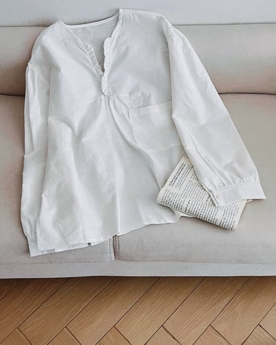 棉麻荷領口袋上衣3