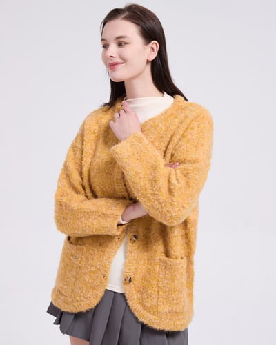 witharch圈圈絨排釦外套-黃6