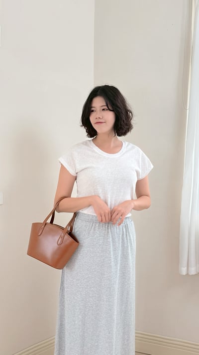 天絲亞麻U領Tee-白2