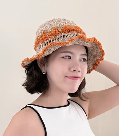 尼泊爾手工棉麻帽-橘2