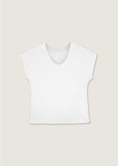 天絲亞麻U領Tee-白1