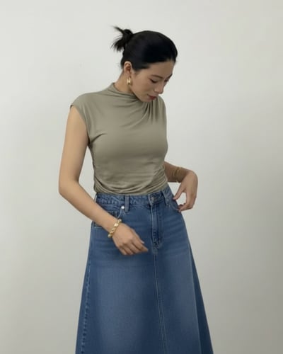 小立領法式袖上衣-灰杏1